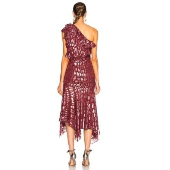 Veronica Beard Leighton Dress 4 Red Silver Metallic Leopard Print Midi Cocktail - Picture 2 of 8